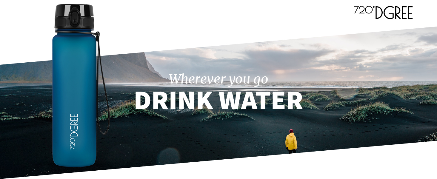 Пляшка для води 720°DGREE 'uberBottle' з ситечком, Tritan, 350мл-2л, чорна. Спортивна, дитяча, для фітнесу, школи, велосипеда, BPA-Free
