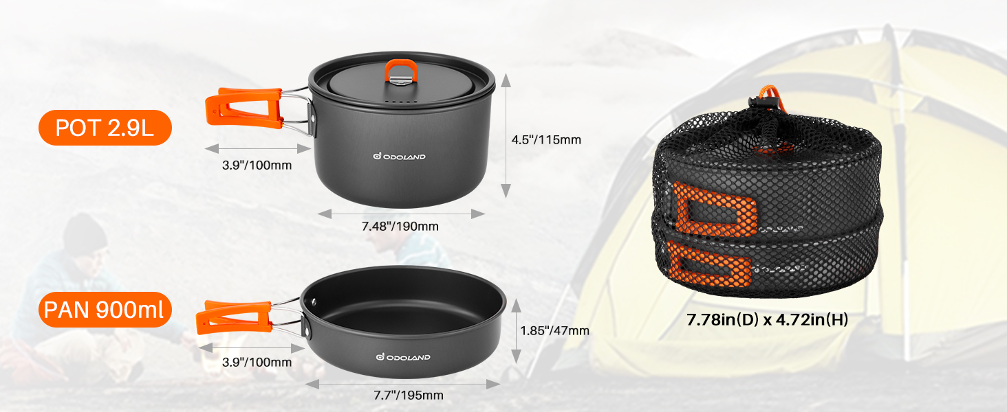 Odoland Camping Cookware Set, 9-Piece Outdoor Dish Set with Camping Pot, Camping Frying Pan for Camping, Outdoor Cooking, Hiking, and Travel