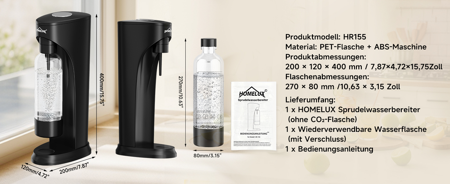 HOMELUX Пристрій для газування води з PET-пляшкою 1л (чорний) - Содовий апарат для приготування газованої води з крана