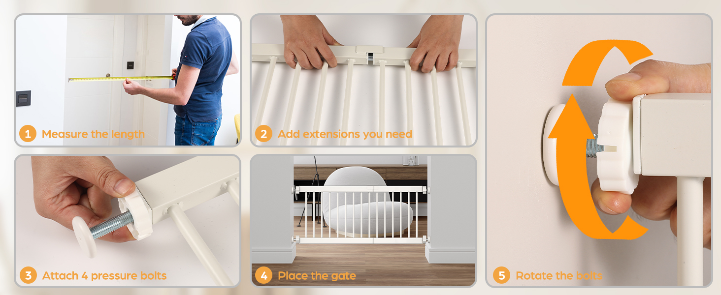 Коротка перегородка для собак Fldofaves, 45-115 см, для дому, висота 35 см, розширювана, з 3 подовжувачами (25 см)