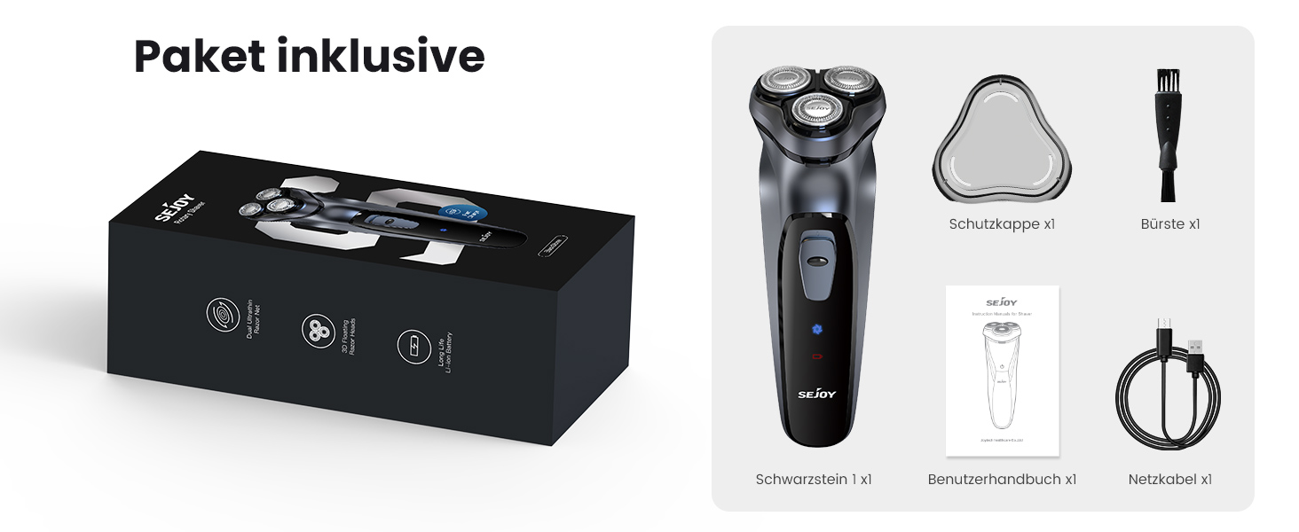 Електричний чоловічий бритва Sejoy, сухою та вологою, з поп-ап тримером, швидка зарядка 1 година, 3D плаваюча головка, LCD дисплей (сірий)