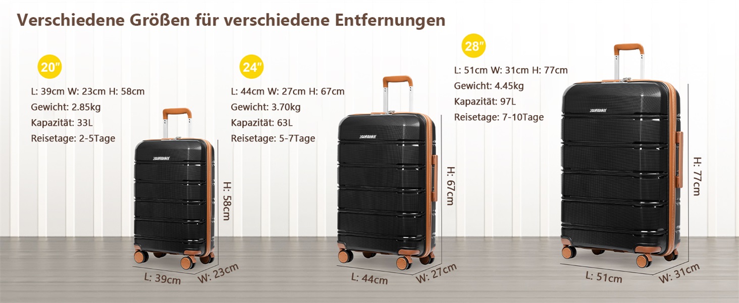 Набір валіз Joyway 5шт з жорстким корпусом, 4 колеса та TSA-замок. Включає косметичку та сумку. Білий/коричневий (Чорний/коричневий, ручна валіза 3шт)