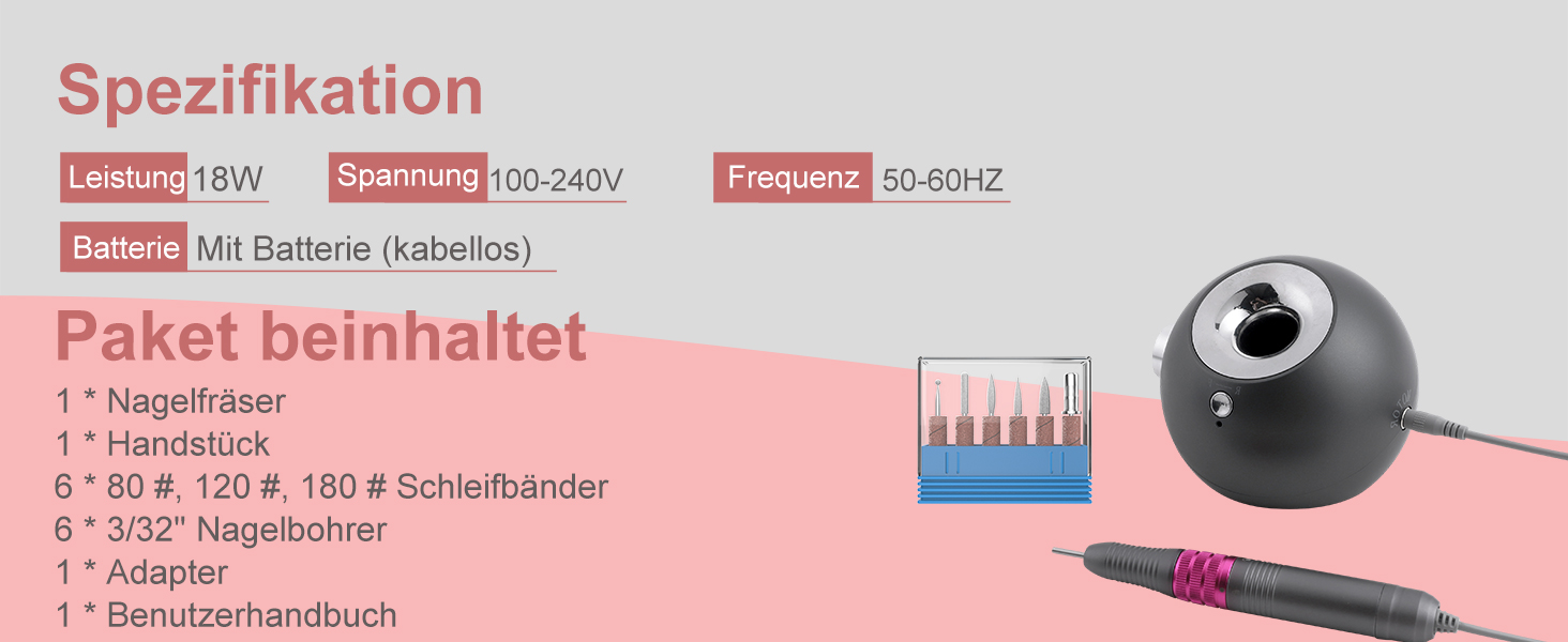 Електричний набір для манікюру та педикюру Delanie з фрезером 35000 об/хв (6 в 1) для гелю, полігелю, акрилу, з насадками, акумуляторний, сірий
