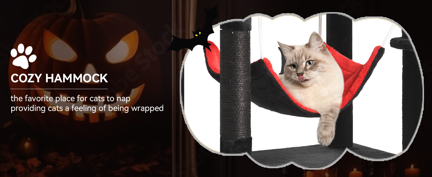 Кігтеточка YITAHOME Готичний XL, 160 см, велика та стійка, з 4 колонами з сизалю, 1 дощечкою для шліфування, гамаком, 2 підвісними кулями-павуками, платформами для сну, чорна, 48 x 60 x 160 см