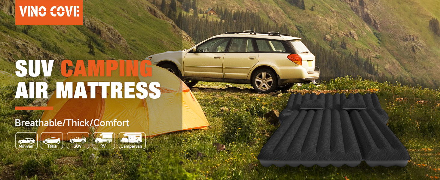 Automatic Air Mattress for SUV - Flocked Surface Inflatable Bed with 2 Pillows - Car Bed for Trunk, Travel, Camping & Home (Light Grey, 183x124x10 cm)