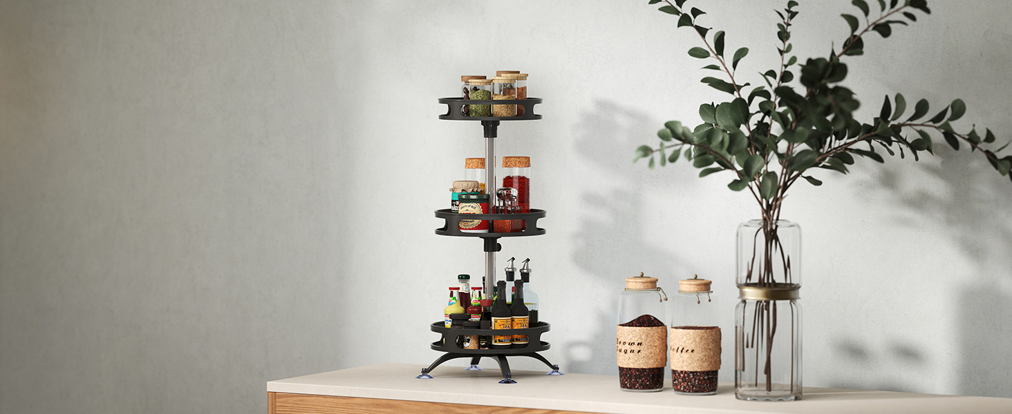 Організатор для спецій, поворотний на 360°, 3 яруси, з нержавіючої сталі, чорний