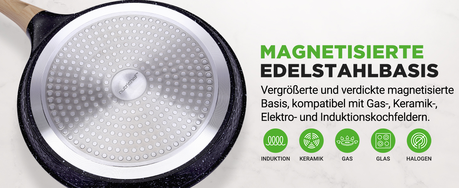 Пательня для млинців Nutrichef 28 см з антипригарним мармуровим покриттям, індукційна, з дерев'яною лопаткою