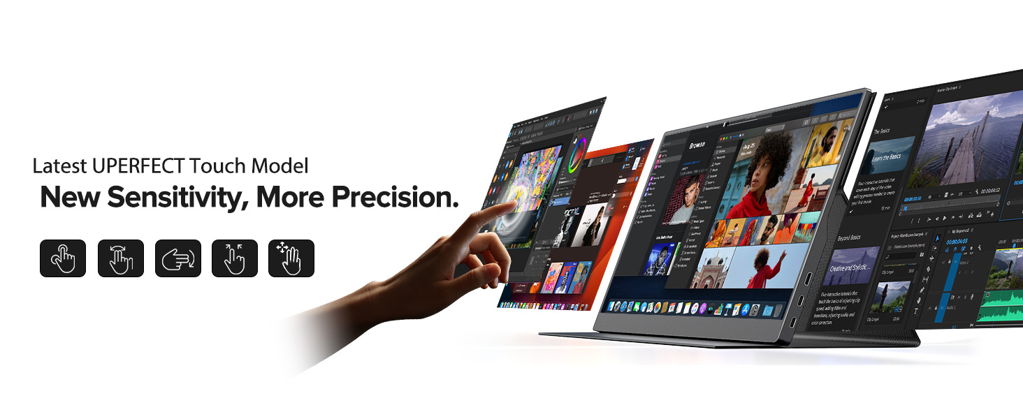 UPERFECT Портативний монітор з сенсорним екраном 15.6' FHD, 125% sRGB, матове покриття, 2000:1 контрастність, VESA, Dual USB-C, для ноутбука/телефону/ігрової консолі