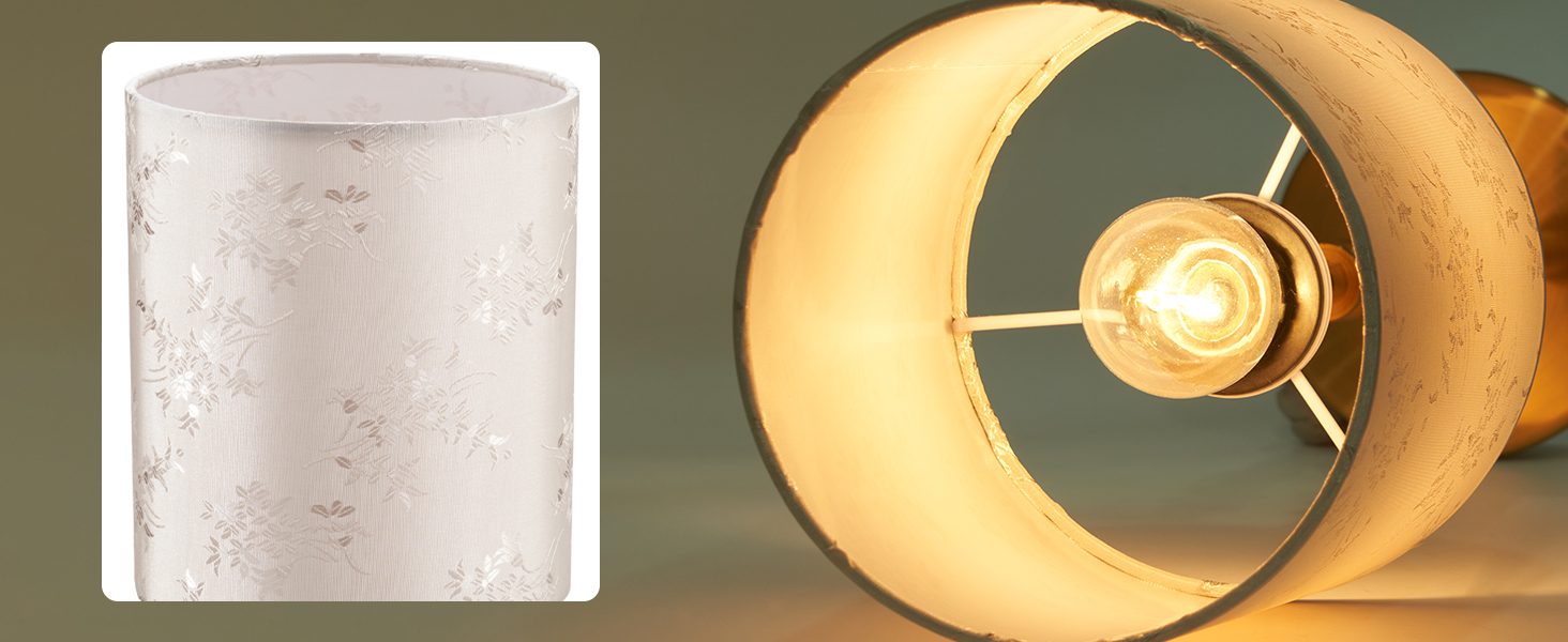 OCEST Настільна лампа на акумуляторі, сенсорне керування, регульована яскравість, для дому, кухні, тераси, їдальні (античне латунь-льон), плафон з шовку 41,5 см