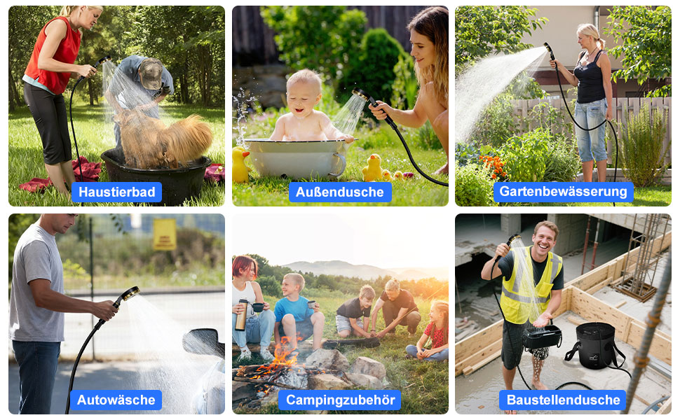 Портативна душова система Anesty для кемпінгу: насос, бак 20л, душова лійка, аксесуари для відпочинку на природі, автомийки та догляду за тваринами