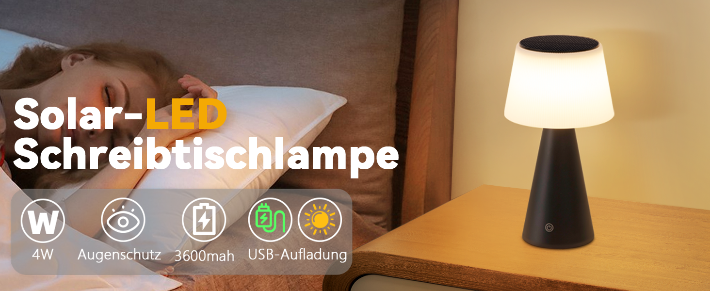 Настільна лампа акумуляторна LED 2 шт. чорна - бездротова, сенсорна, з USB зарядкою для спальні, вітальні, вулиці (3600mAh)