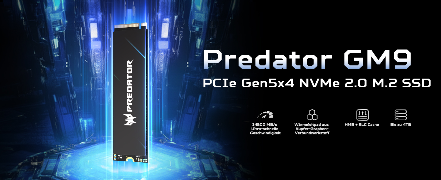 SSD Acer Predator GM7 1TB M.2 NVMe PCIe 4.0 - Швидкість до 7400 МБ/с - TLC NAND Flash - Внутрішній SSD для ПК, ноутбука та PS5