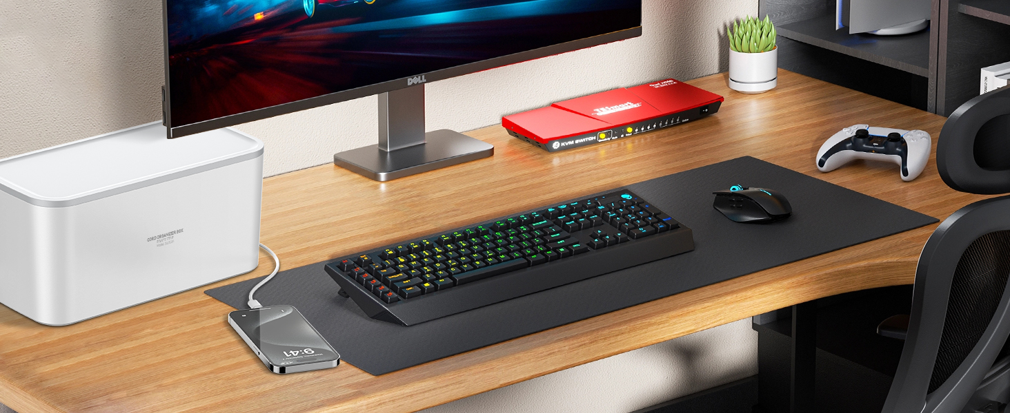 Мережевий фільтр із кабельною коробкою: 5 розеток, 3 USB-порти, органайзер для кабелів, білий кабель 2м