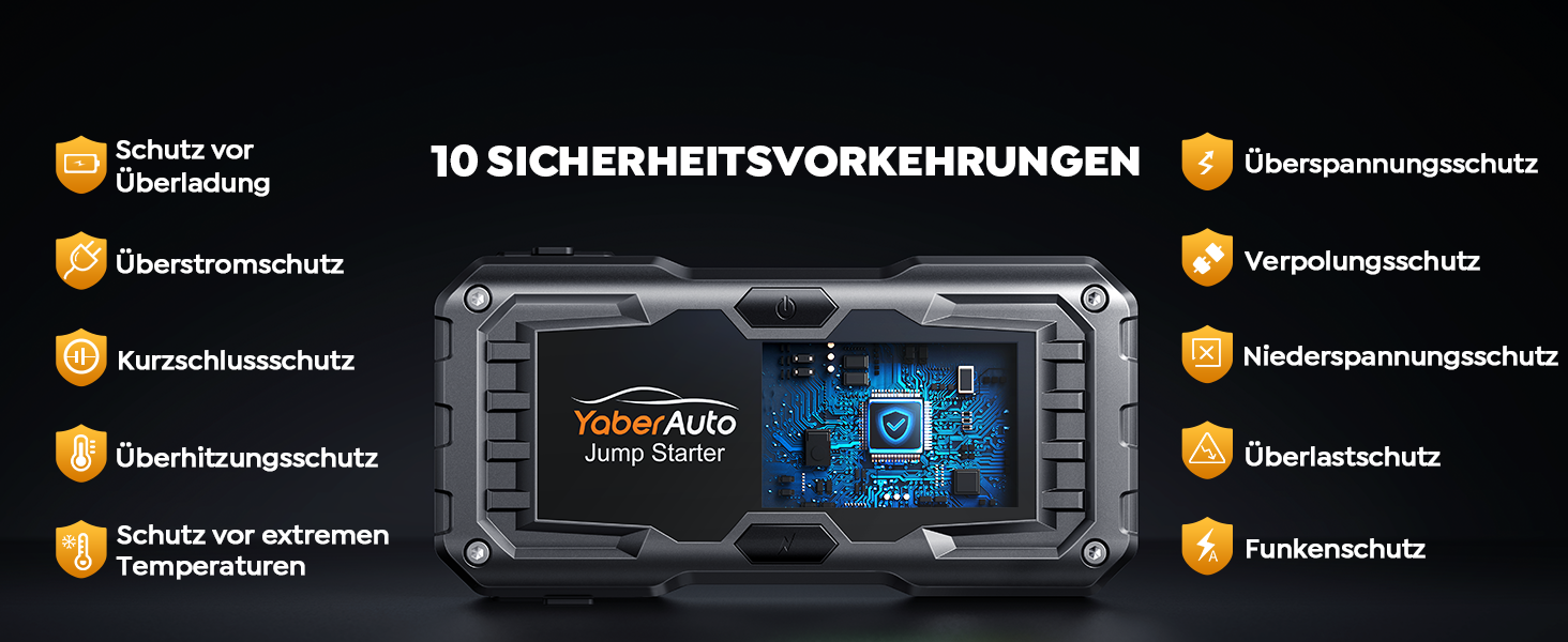 YaberAuto 6000A Powerbank для запуску двигуна авто, 12V, 10.0L бензин/9.0 Diesel, LCD, 450 Lumen, YA100