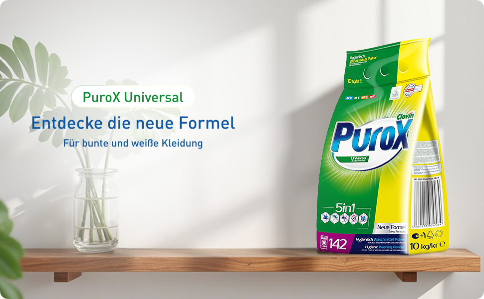 Універсальний пральний порошок PUROX Universal (142 WL), 10 кг, у м'якій упаковці