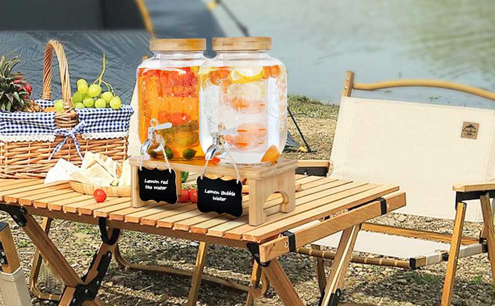 Скляний диспенсер для напоїв на підставці 2x4L з нержавіючою сталею, з краном для соків, води, домашніх напоїв, вечірок та свят