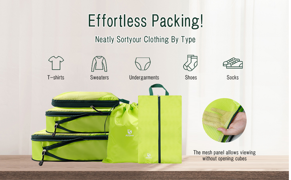 Набір органайзерів для валізи AiQInu: 5 шт. з компресією, для подорожей, з мішечком для взуття та білизни