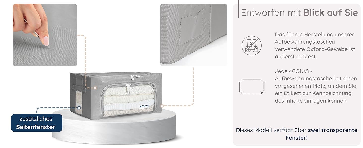 Органайзер для одягу 4CONVY: коробка для зберігання з блискавкою та металевим каркасом (3x24L, темно-сірий) - покращений матеріал 2024