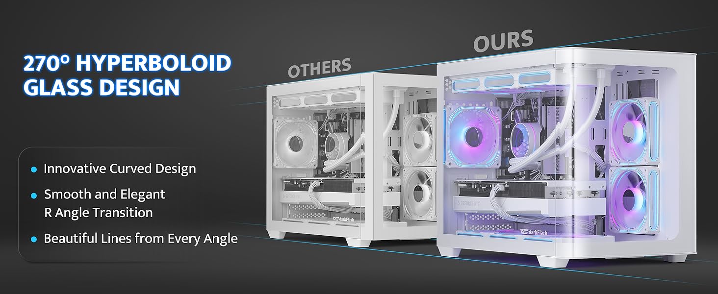 darkFlash ATX корпус для ігрового ПК з 4 ARGB вентиляторами, скло для повного огляду, 2 відсіки, Typ-C, підтримка 2x360 AIO, (DPW90)
