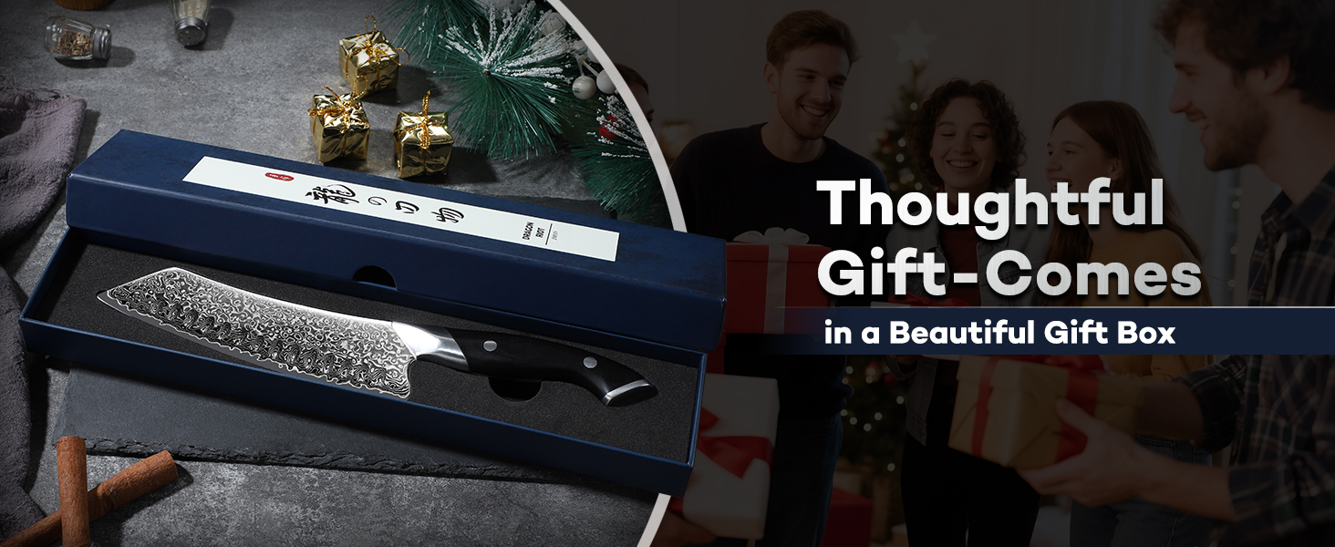 Японський ніж Dragon Riot Santoku з дамаської сталі, професійний кухонний ніж, ручної роботи, з подарунковою коробкою