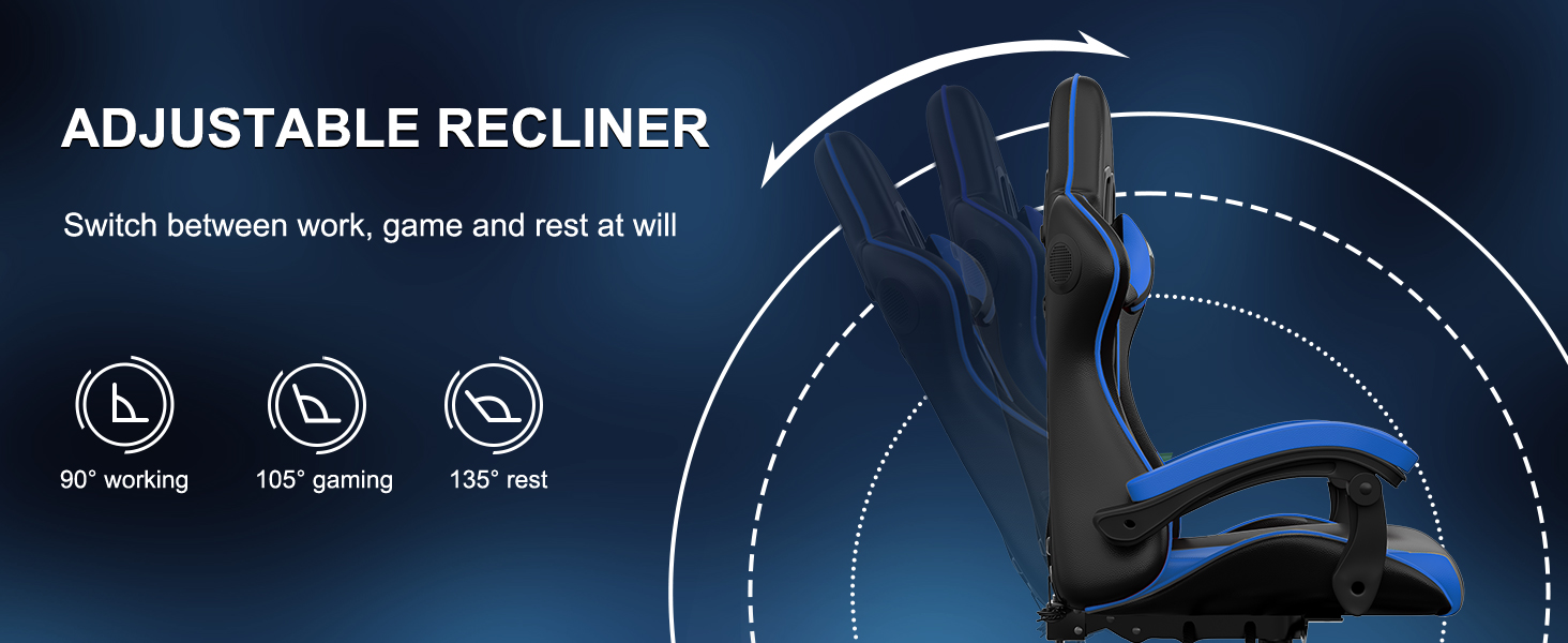 Геймерське крісло Bigzzia Ergonomisch з підтримкою попереку та голови, Bluetooth, блакитне, для підлітків та дорослих