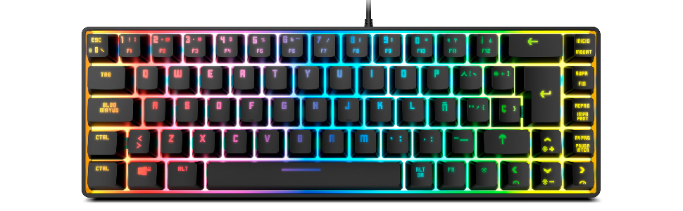 KROM Kabala – Бездротовий ігровий набір з мембранної клавіатури RGB Rainbow, 6 антиблінгуючих клавіш, оптична миша 800-4800 DPI, іспанська розкладка, сумісний з ПК – Чорний (Kalista Spanish)
