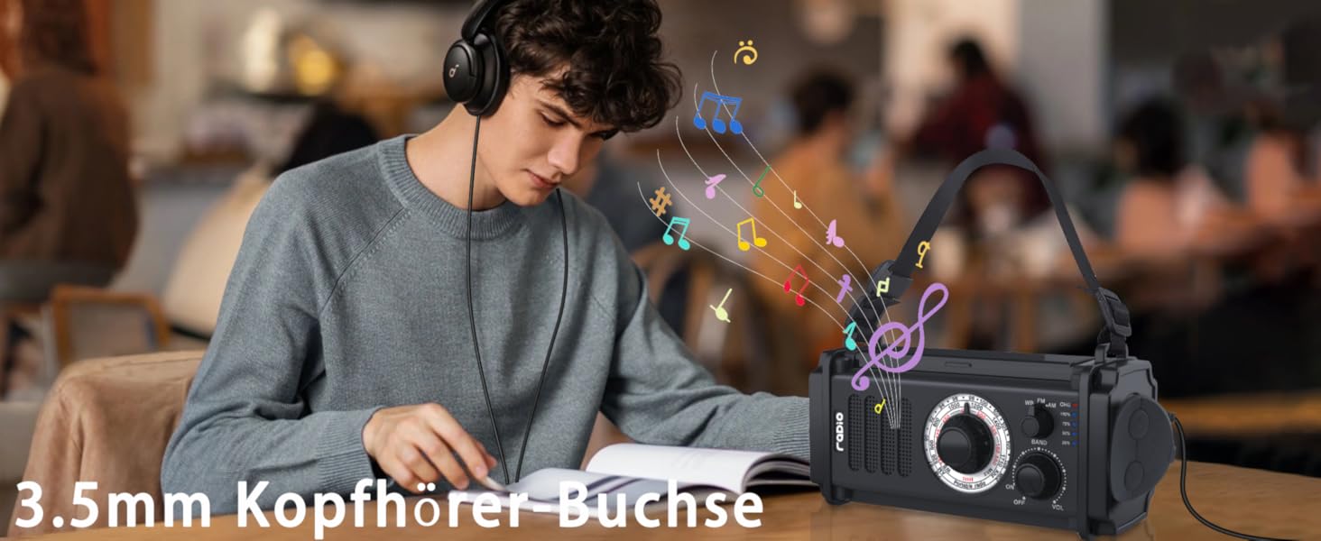 Радіо на сонячній енергії та з ручним крученням 13000mAh, AM/FM/SW, USB-зарядка, ліхтарик 800LM, компас, SOS-сигнал, чорний