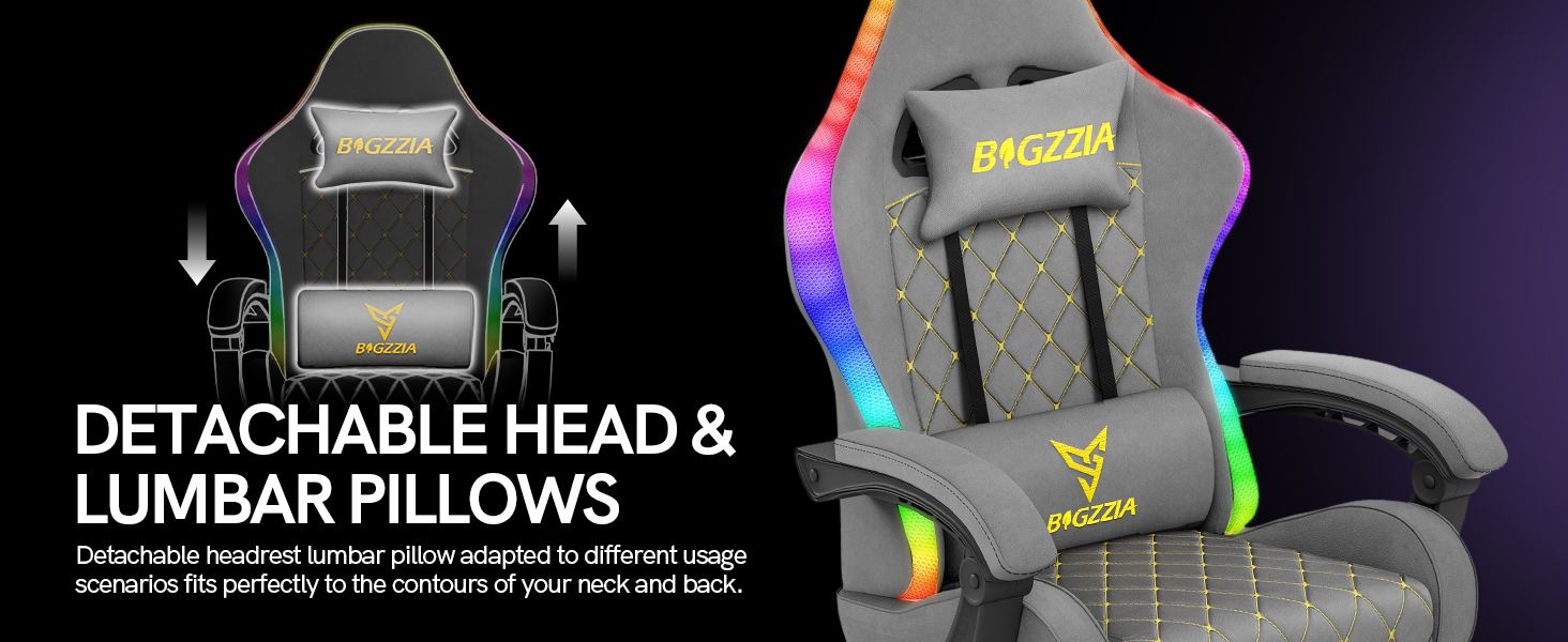 Ігрове крісло Bigzzia з LED-підсвіткою, ергономічний геймерський стілець з екошкіри (PU), сірий