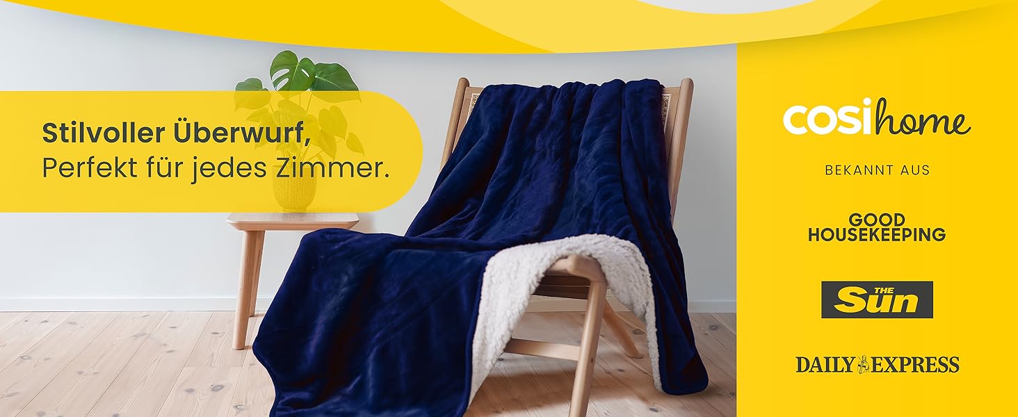 Електрична ковдра Cosi Home 180x130 см з регулюванням температури, захистом від перегріву та функцією автовимкнення. Зручна та тепла, з Sherpa та Fleece покриттям. 10 рівнів нагріву, цифрова пульт керування, сірий колір. Також доступна модель 150x200 см з покриттям Fleece & Sherpa (Marineblau)