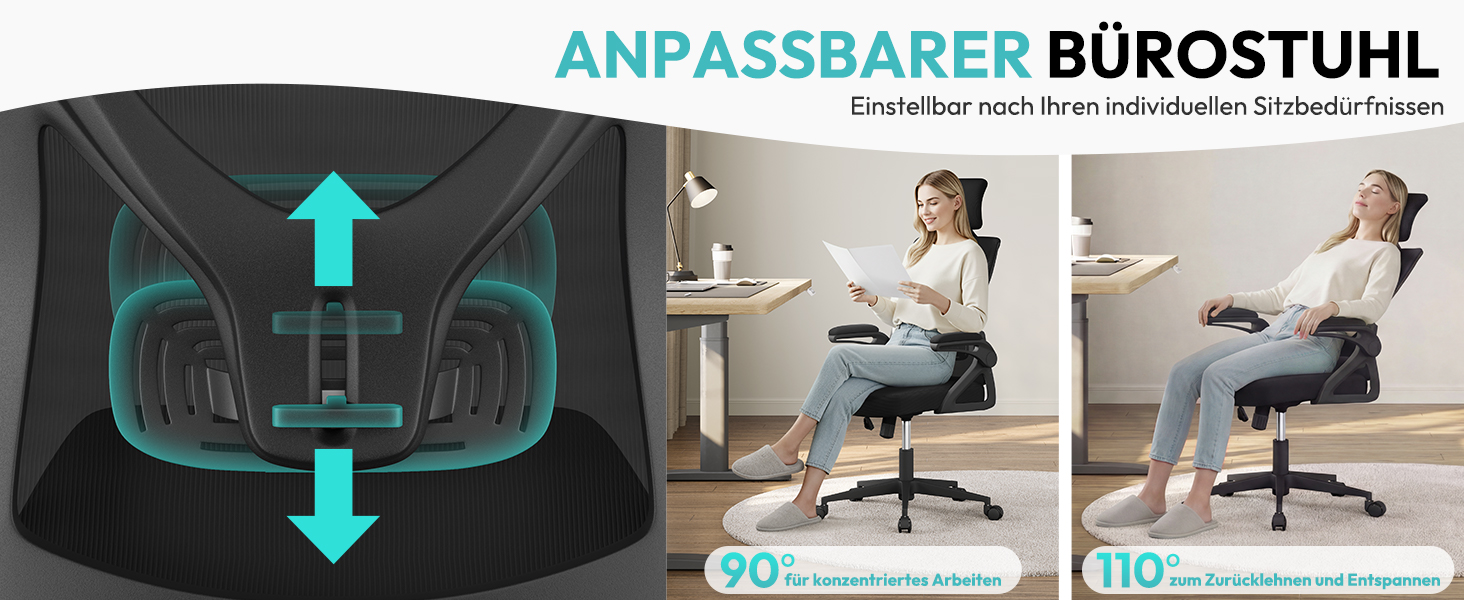 Офісне крісло Yaheetech ергономічне, з підйомними підлокітниками, регульованою підголівником, функцією гойдання, чорне, до 136 кг