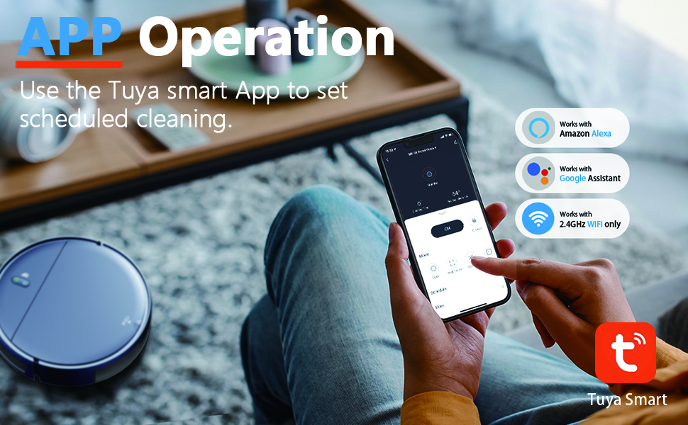 Робот-пилосос та миючий робот 2-в-1 з Wi-Fi, керуванням через додаток та пультом, потужне всмоктування, контейнер для пилу та бак для води, самостійна зарядка, ідеальний для шерсті тварин та твердих підлог, блакитний