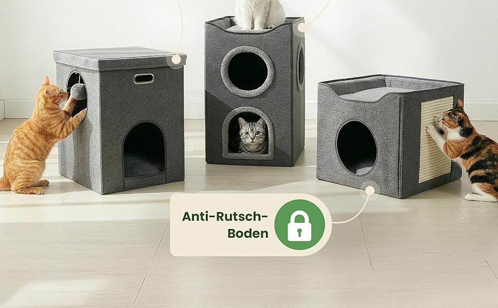 Кігтеточка-будиночок Zooprinz для котів – затишна печера, тепле ліжко для котів, великих котів, ліжко для котів з подушкою, кімнатний будиночок-кігтеточка, притулок та місце для відпочинку (Антрацит, 46 × 41,5 × 60 см)