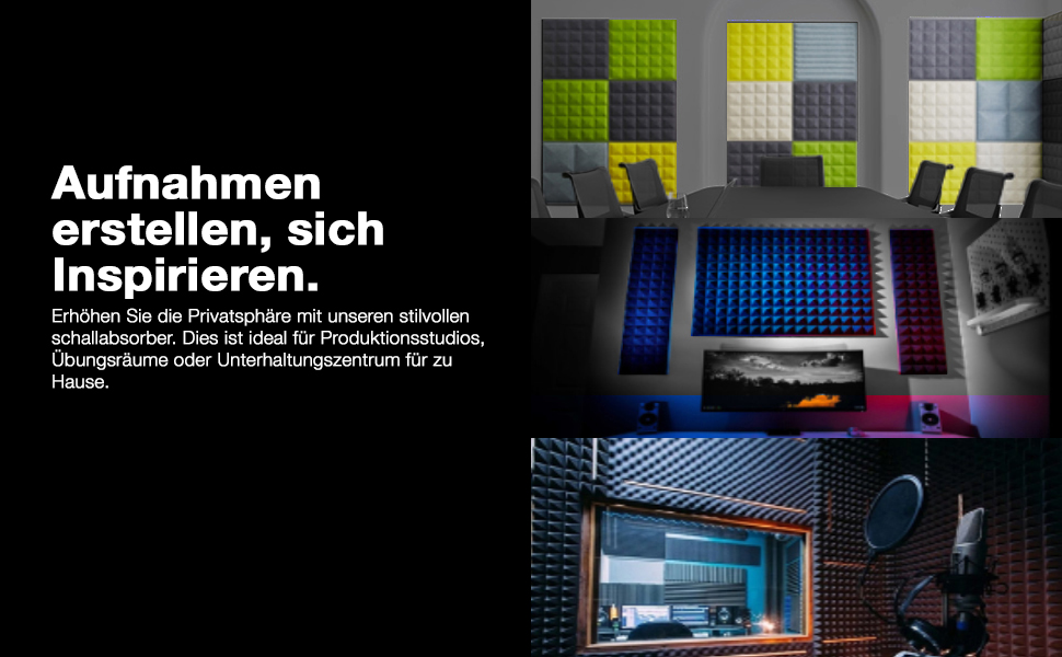 Акустичні панелі Fstop Labs для звукоізоляції, 3D шумопоглинаючий піропористий поролон (гриби), 12 шт, 30 x 30 x 5 см, чорний — для студії, офісу та дому