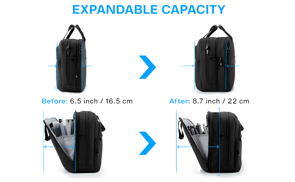 Розширювана сумка для ноутбука 17,3'' BAGSMART, чоловіча і жіноча ділова сумка через плече, офісна, з відсіком для ноутбука, з замком, чорна
