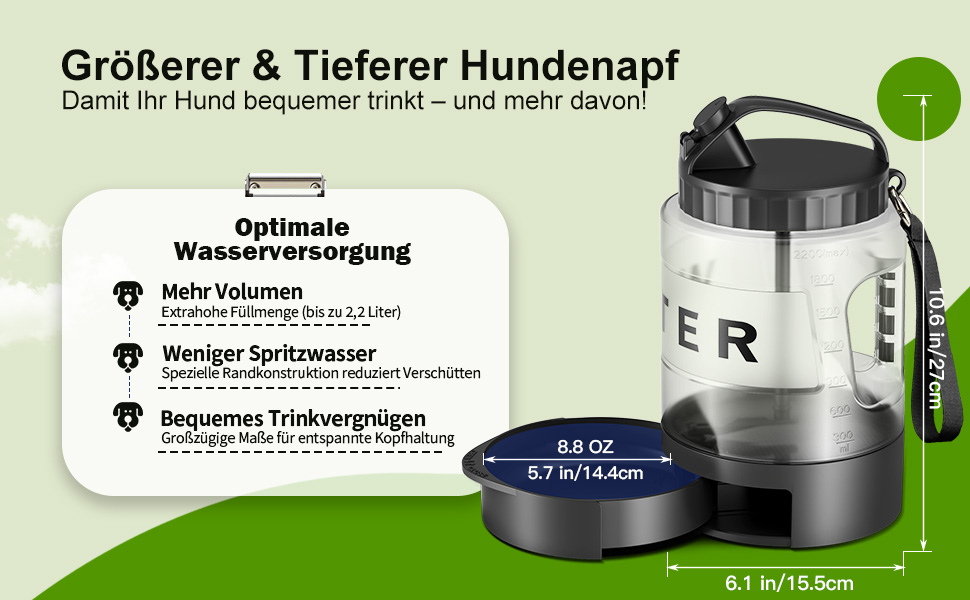 Льосоток 2200 мл пляшка для води для собак, переносний XXL великий об'єм - для подорожей та кемпінгу для великих собак (Чорний)