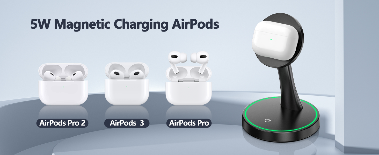 Бездротова зарядка MagSafe для iPhone 15/14/13/12, AirPods 3/2/Pro, 15W, з підсвічуванням