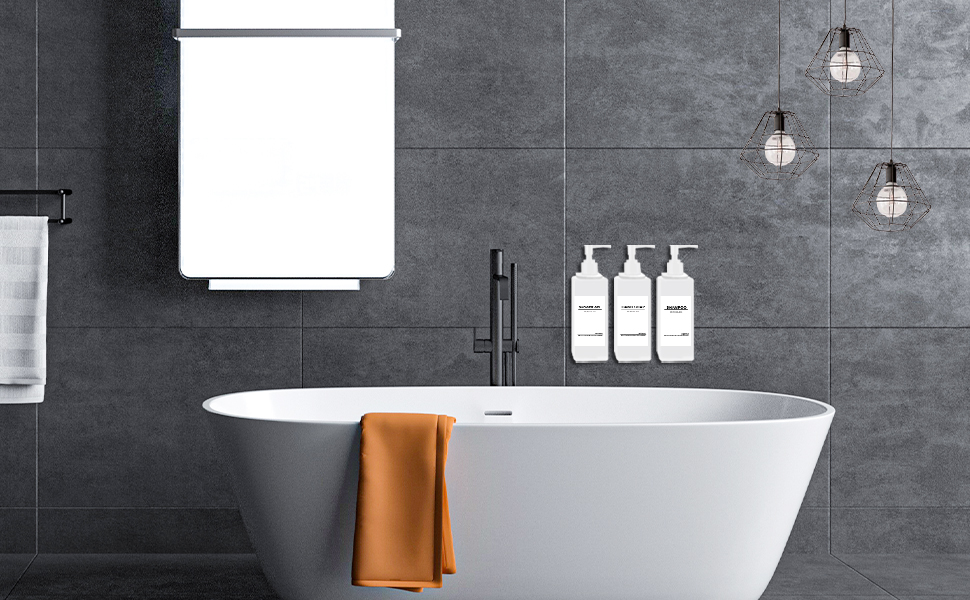 Набір з 3 дозатори для мила Roselee на стіну, без свердління, 500 мл. Дозатори для душу, шампуню та пінної ванни з етикетками для ванної кімнати та кухні (Білий)