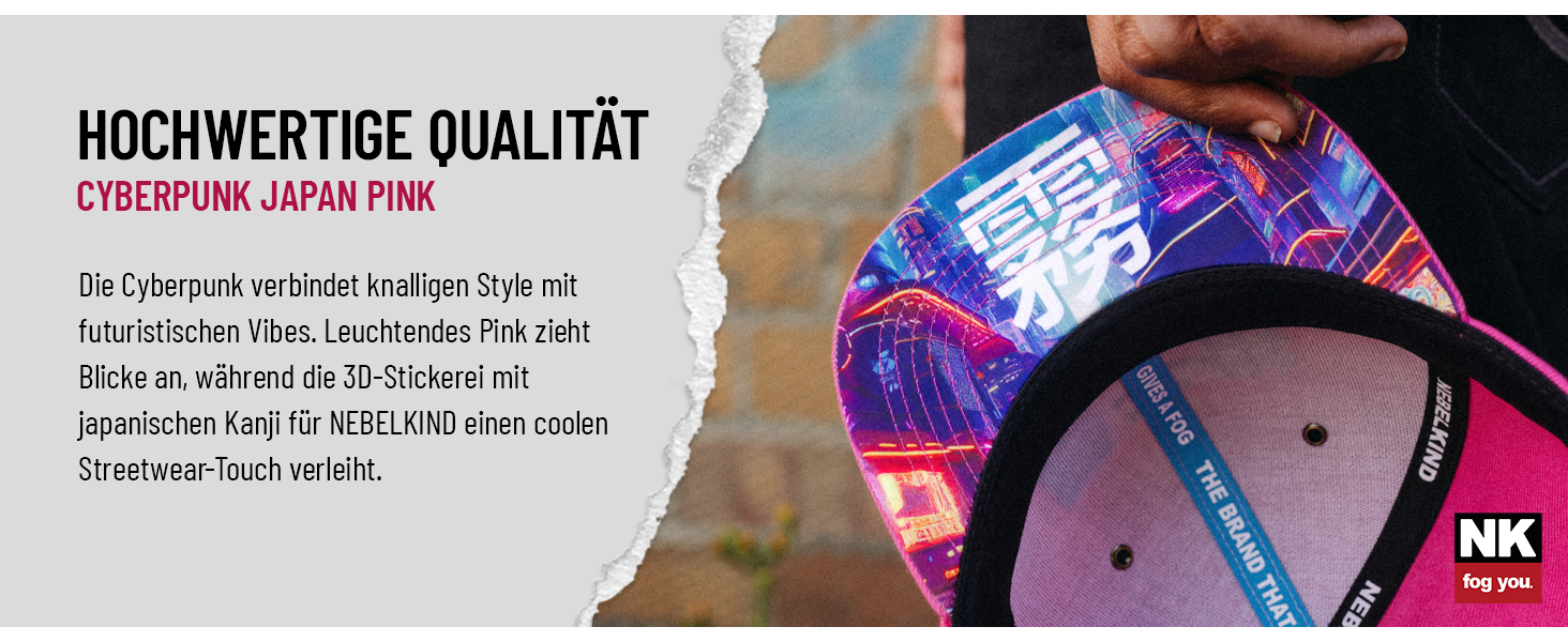 Кепка Snapback Nebelkind Cyberpunk: стильна кепка unisex для чоловіків та жінок, прямий козирок, рожевий колір, регульований розмір (OneSize)