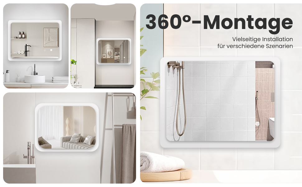 Дзеркало для ванної кімнати з підсвічуванням 70x50 см | LED дзеркало | IP54 вологостійке | Сенсорне управління | Настінне дзеркало | Горизонтальна/Вертикальна установка 6500K холодне біле світло