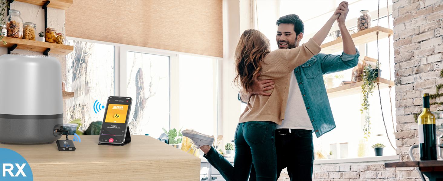 1Mii Bluetooth 5.3 адаптер для телевізора та навушників, 2-в-1 передавач/приймач, aptX-Adaptive & HD аудіо, 3.5 мм роз'єм, для стереосистеми, літака, MP3, чорний