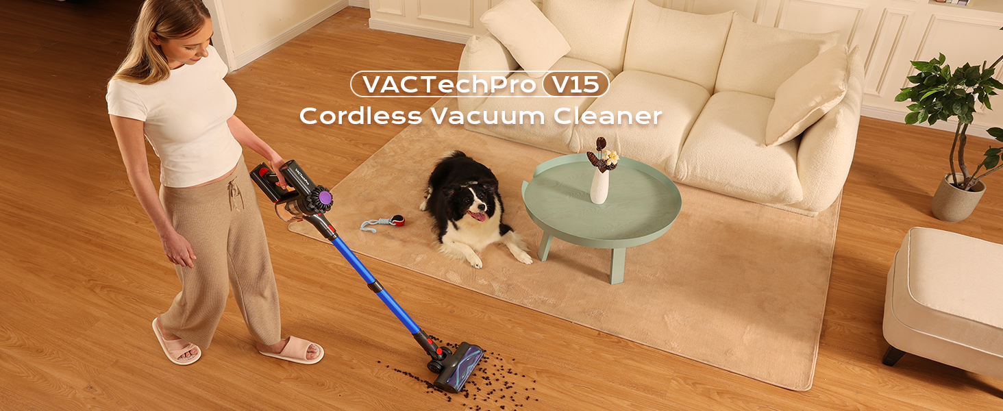 Бездротовий акумуляторний пилосос V15, 35KPa, 6-в-1, для твердих підлог та килимів, видаляє шерсть тварин (Блакитний)