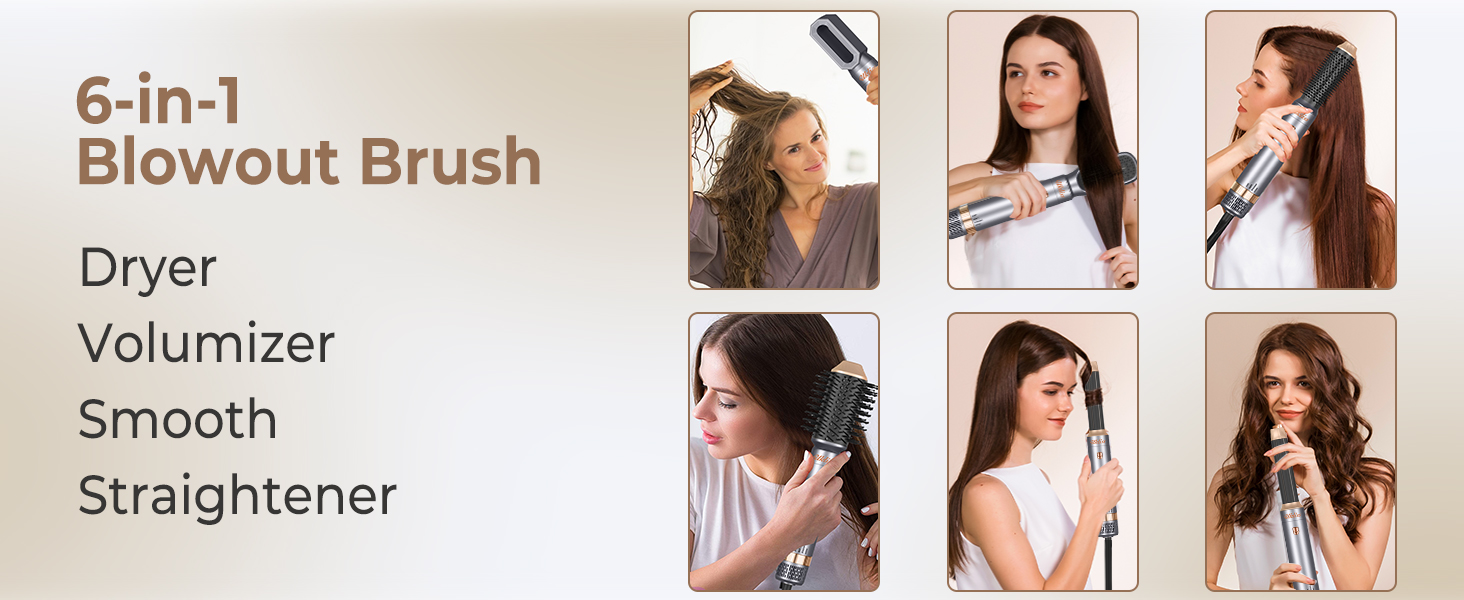 UKLISS Airstyler Pro 7-в-1: професійний фен-щітка з іонізацією, 1400 Вт, для укладання, створення локонів та випрямлення волосся (сірий)