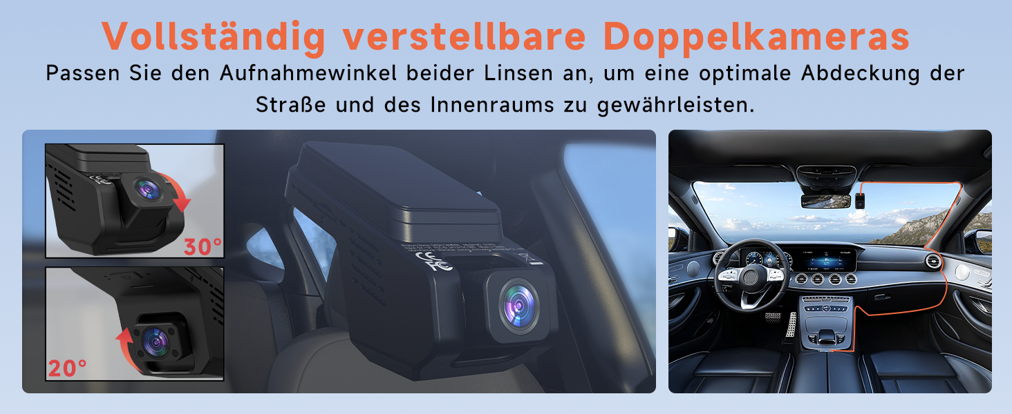 Відеореєстратор Veement Dashcam 2.5K+1080p для авто (передня та внутрішня зйомка), 32GB карта, нічна зйомка, 165° кут огляду, G-сенсор, паркувальний режим