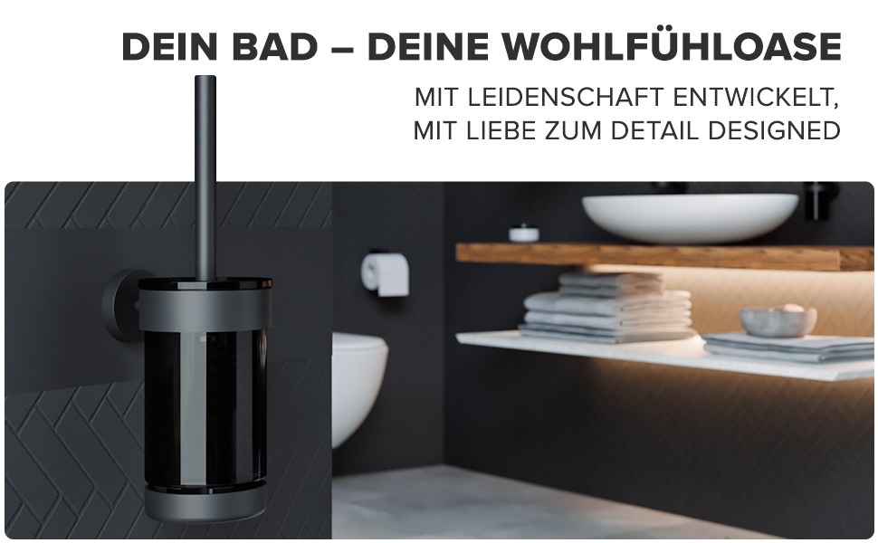 Настінна щітка для унітазу Oviar Finnkona | Чорна | Зі змінним насадком | З вентиляцією | З нержавіючої сталі з порошковим покриттям