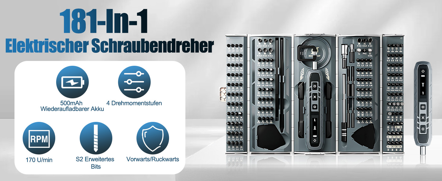 Електрична викрутка QKTYB 181 в 1 з акумулятором, 3.7V, 160 біт, 3 режими, для ремонту iPhone, ноутбуків, окулярів, годинників