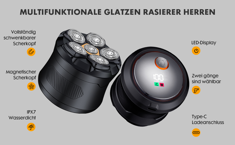 Електричний голкострум для гоління голови чоловічий, вологостійкий, з USB-C, легко чистити