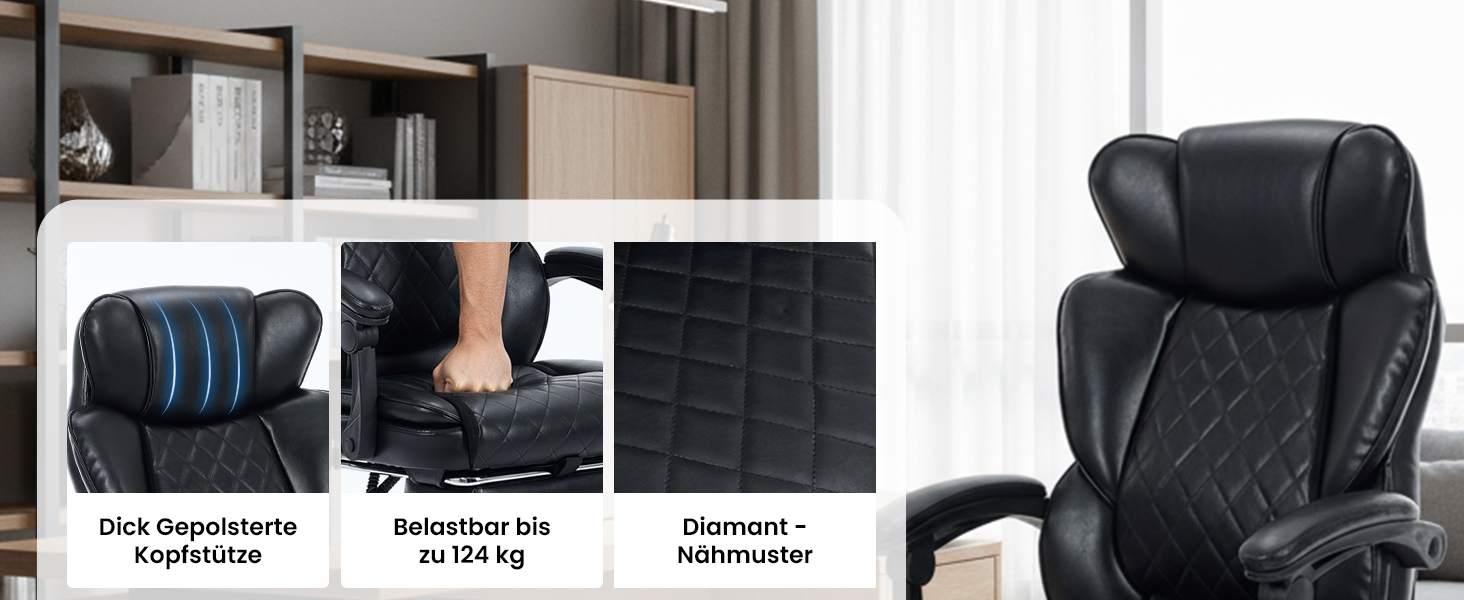 Офісне крісло Colamy з ергономічною підтримкою спини, регульованою підголівником та функцією масажу (чорний)