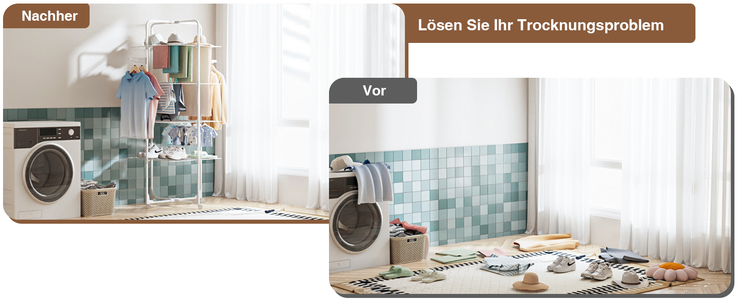 Стійка для сушіння білизни Innotic з 4 рівнями, складна та компактна на колесах, 168 см, для балкону та маленьких квартир, біла