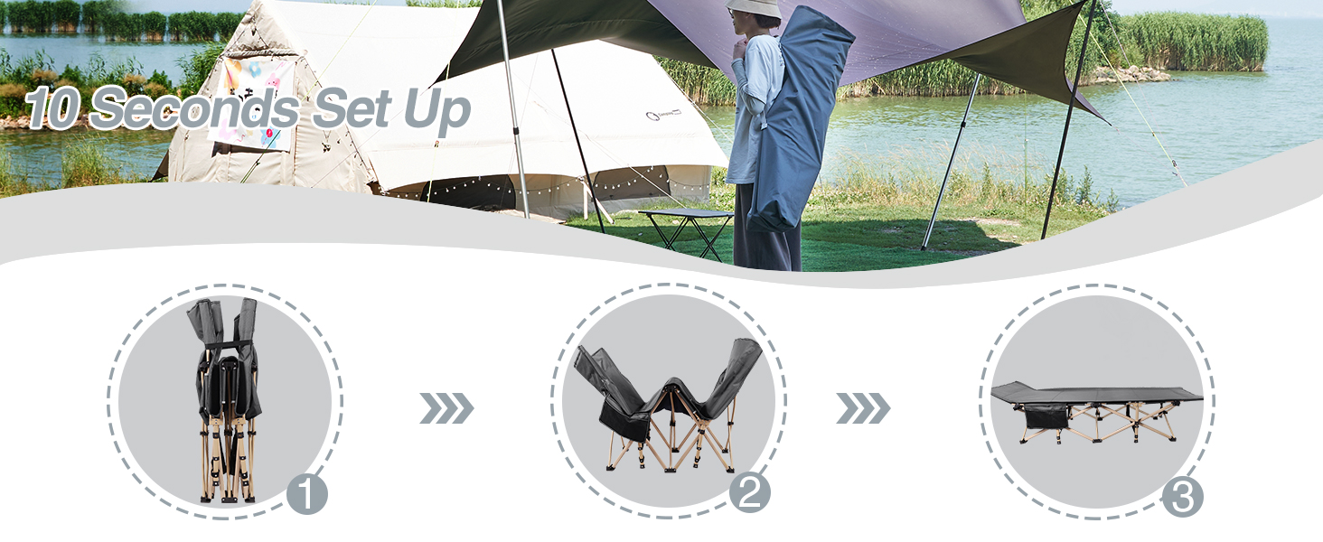 Ліжко похідне REDCAMP складане XXL, 71 см, вантажопідйомність 226 кг, сіре/зелене/чорне - для кемпінгу, туризму, пляжу, саду