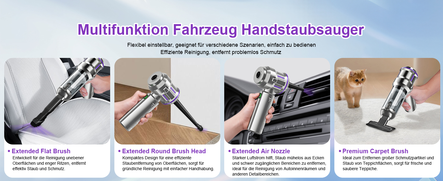 Бездротовий ручний пилосос RABIGALA 4-в-1, 25000PA, акумуляторний, для автомобіля та дому, електропілювач, фіолетовий